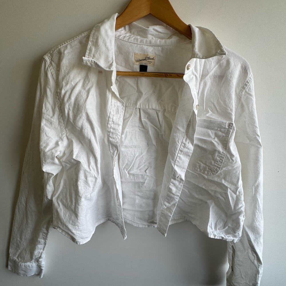 Cropped White Button Down Shirt